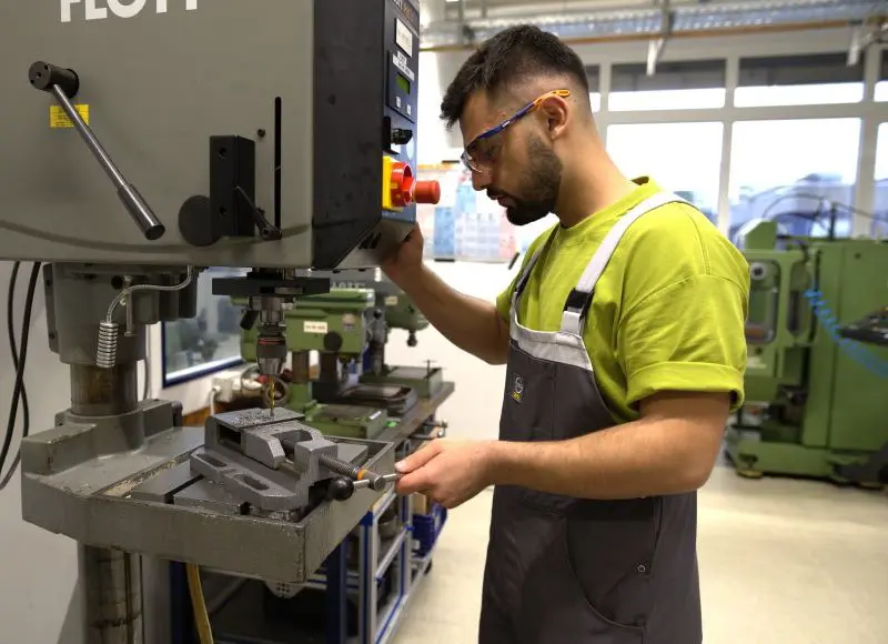 Junger Industriemechaniker bei der Arbeit an einer Maschine